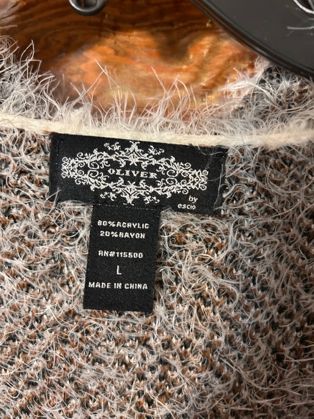 Olivers Cream Fuzzy Open-Front Cardigan with Black Diamond Stripes - Picture 2 of 4